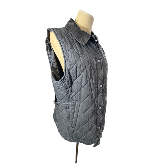"LL BEAN" Womens Black Quilted Vest Zip Snap Insulated Corduroy Collar BARN COAT - Picture 2 of 10